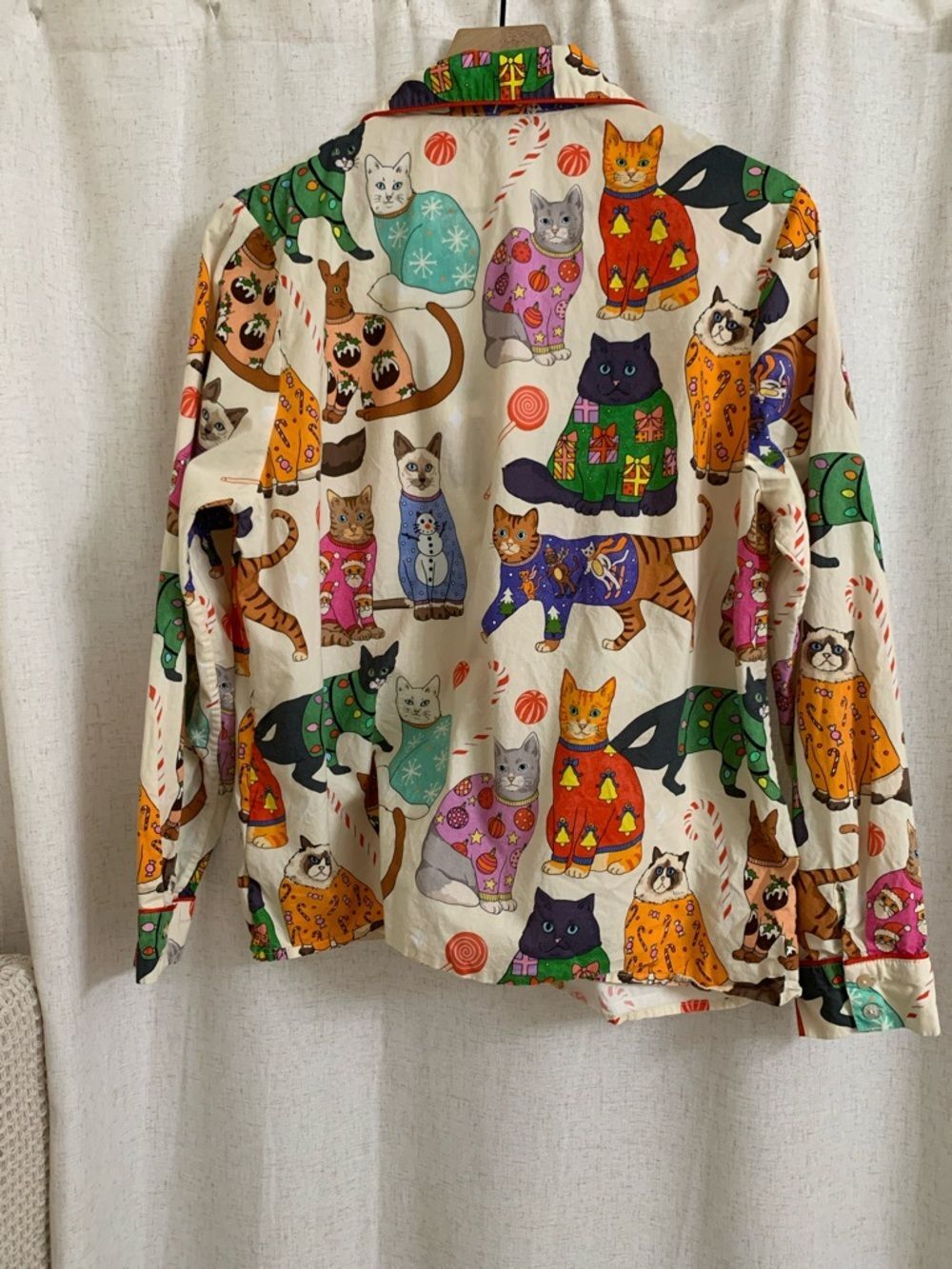 Karen Mabon Christmas Cats in Jumpers Organic Cotton Cream Cat Pajama Set - Picture 12 of 13